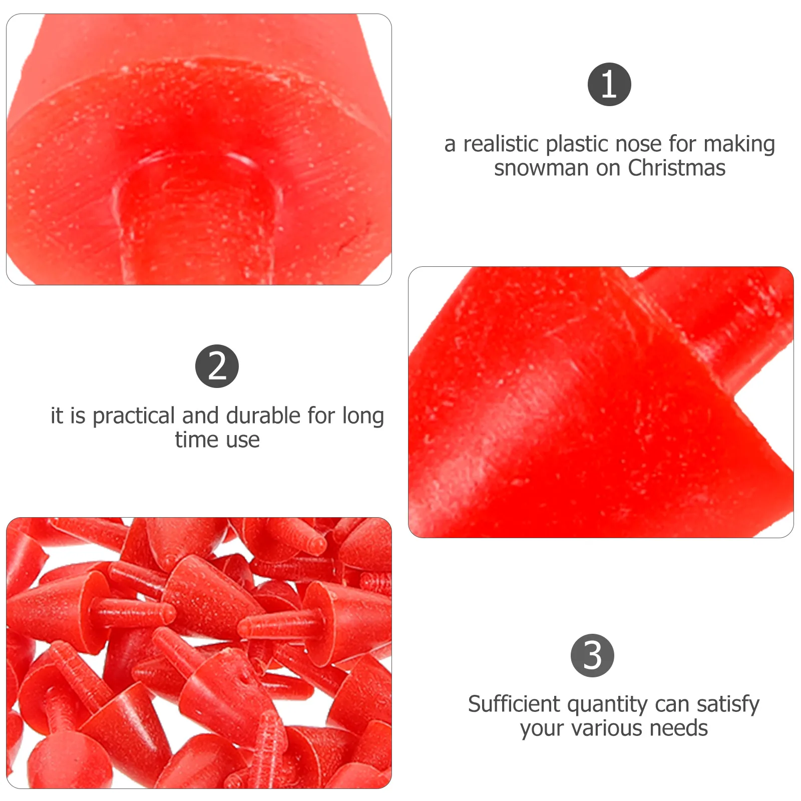 

200pcs Snowman Nose Accessory Plastic Christmas Decoration Parts Kit Xmas DIY Material Supplies Craft Figure Accessories
