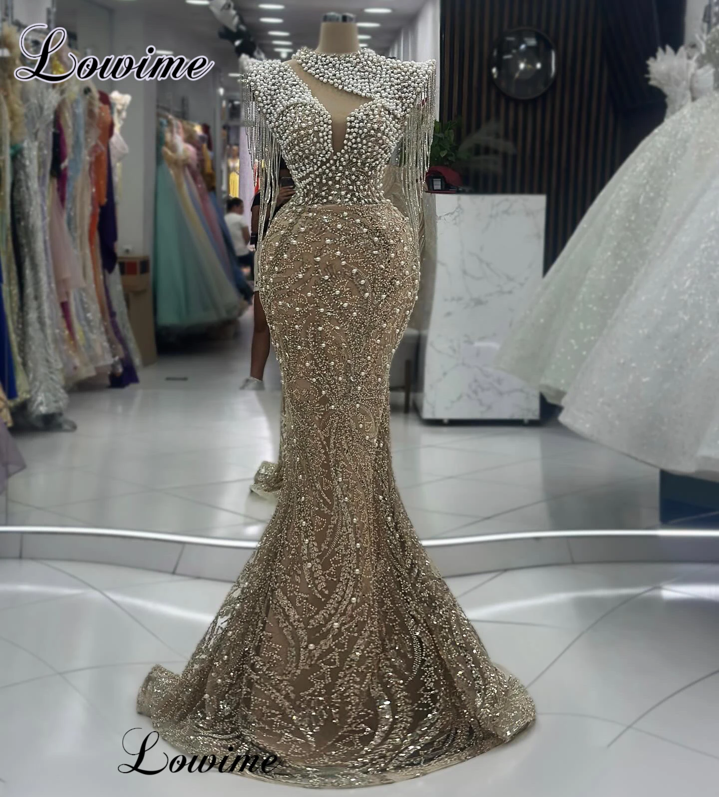 2024 New Fashion Brown Evening Dresses With Pearls Vintage Sleeveless Prom Party Dresses Mermaid Robes De Soirée Cocktail Dress