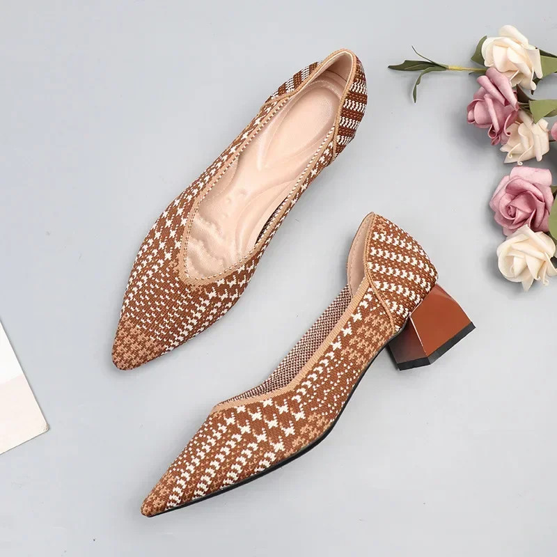 Breathable Leopard Mesh Ballet Low Heels Pointed Toe Slip on Casual Loafers Female Boat Shoes Moccasins Walking Shoes 2024