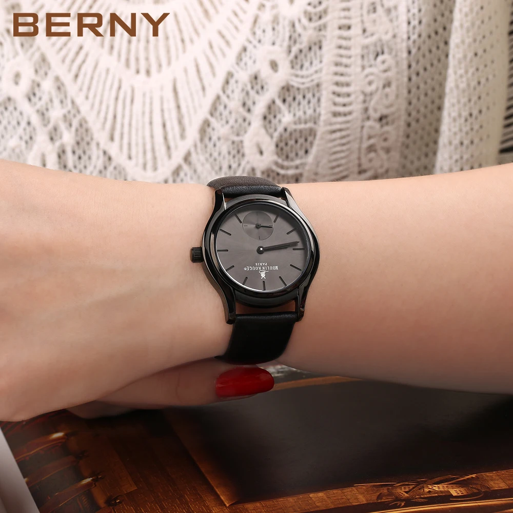 BERNY Japan Quartz Watch for Women Genuine Leather Bracelet Ladies Dress Waterpoof Reloj De Senoras Luxury Band Business Watches