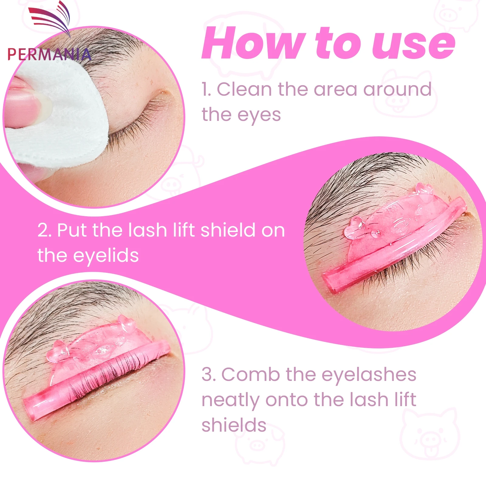 PERMNAIA 4 Pasang Bantalan Silikon untuk Lash Lift, Pelindung Perm Bulu Mata, Batang Lifting Bulu Mata 3D, Aksesoris Penjepit Bulu Mata, Alat Aplikator