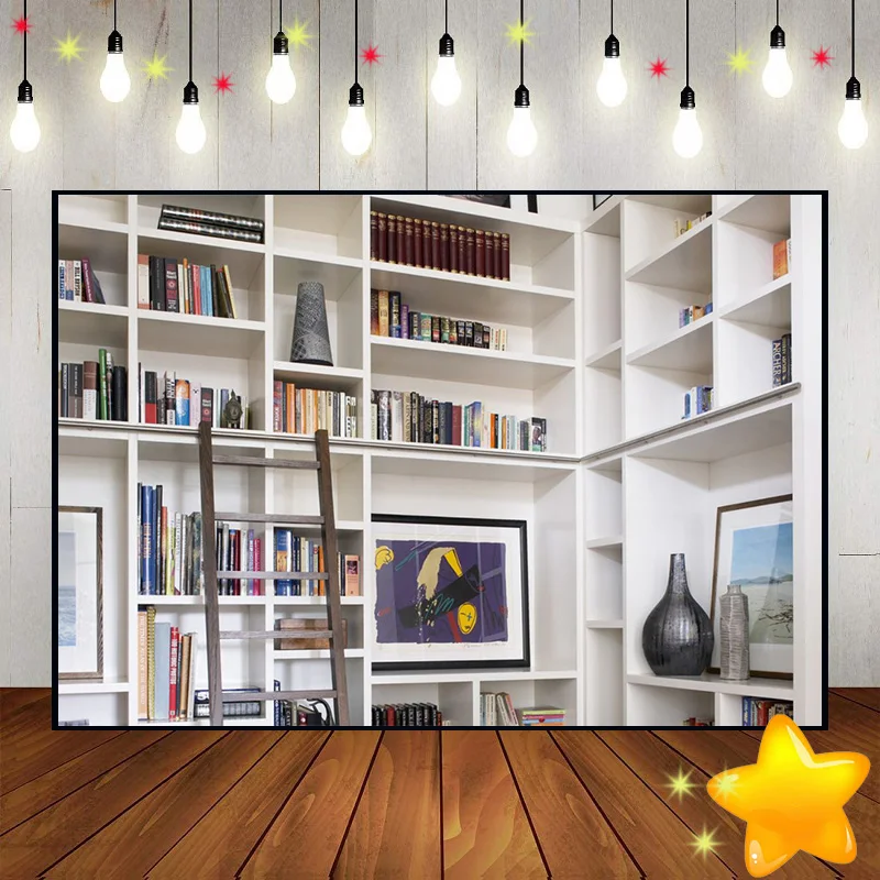 White Bookshelf Photography Backdrop Bookcase Office Conference Zoom Home Background Backdrops Party Custom Birthday Decoration