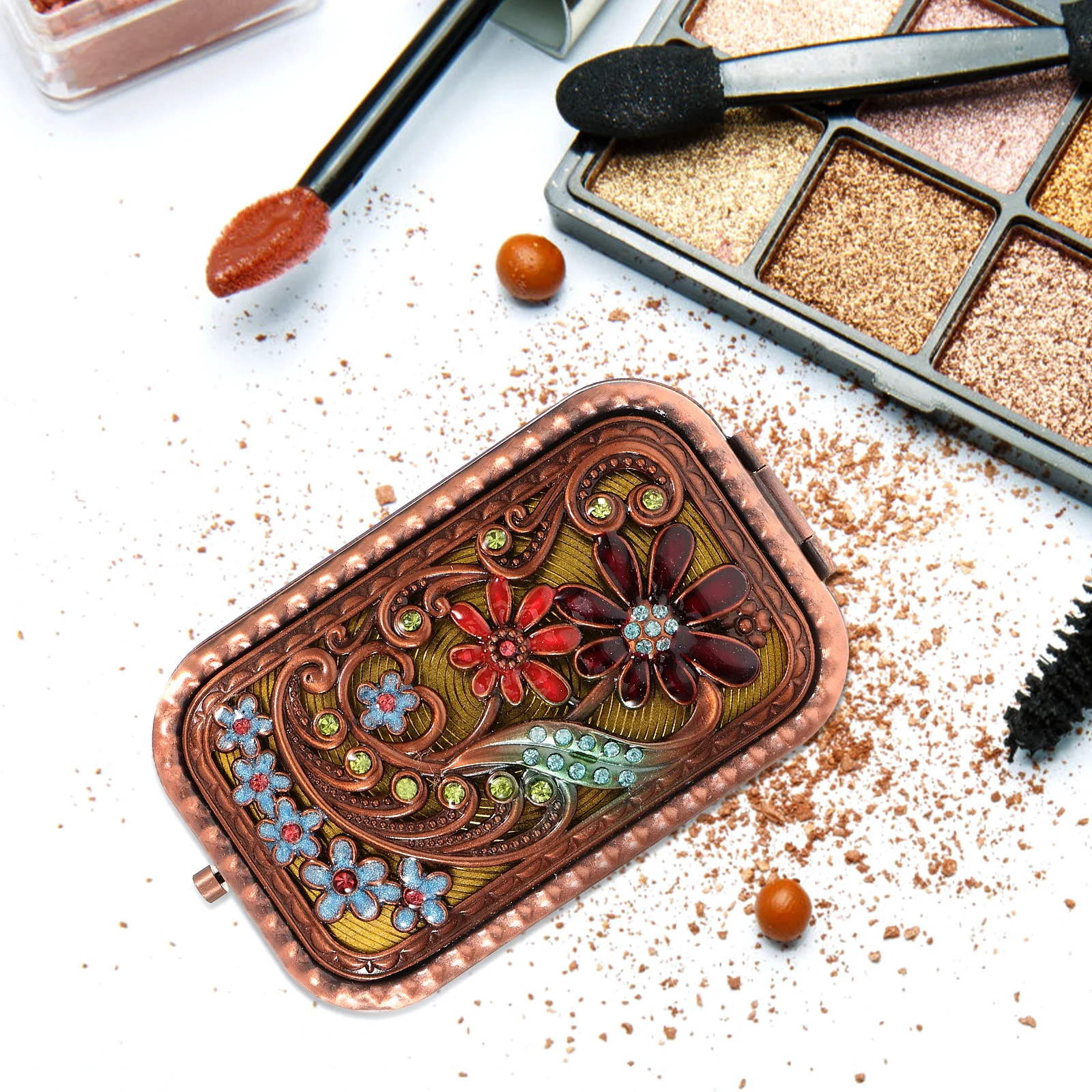 مرآة عتيقة مدمجة من الزجاج المعدني القوي، مرآة مكياج صغيرة محمولة لمحفظة السفر والمكتب وهدايا وصيفات العروس