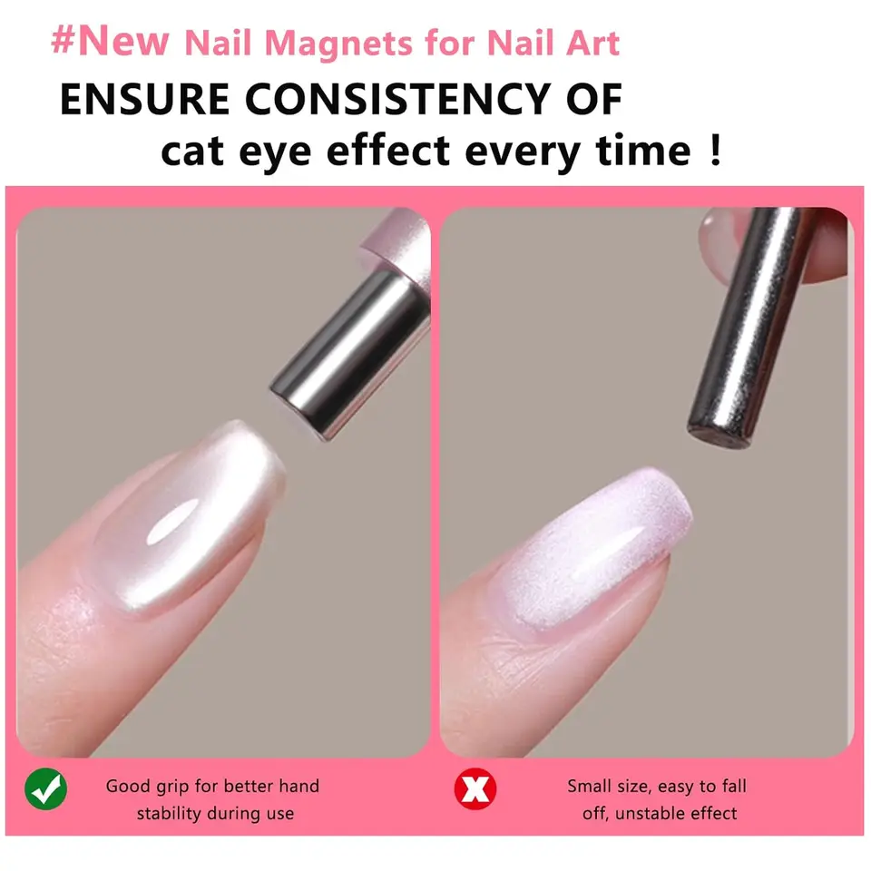 1/2 piezas de imán magnético para uñas de ojo de gato con varita magnética, set de herramientas, lápiz magnético de doble cabeza fuerte, suministros para uñas de gel 3D 5