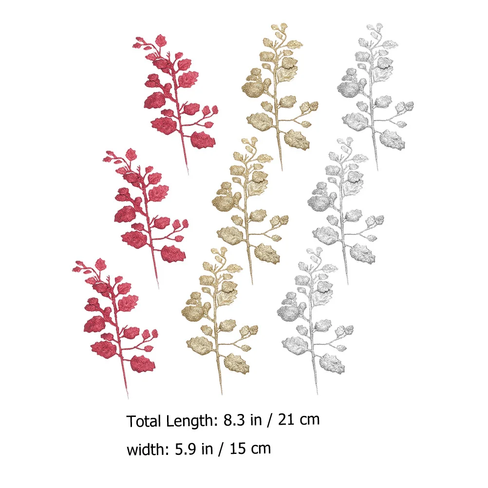 

9Pcs Christmas Artificial Leaves Stem Picks Fake Leaves Glitter Ornament for Flower Arrangements Wreath Garland Tree Decorations