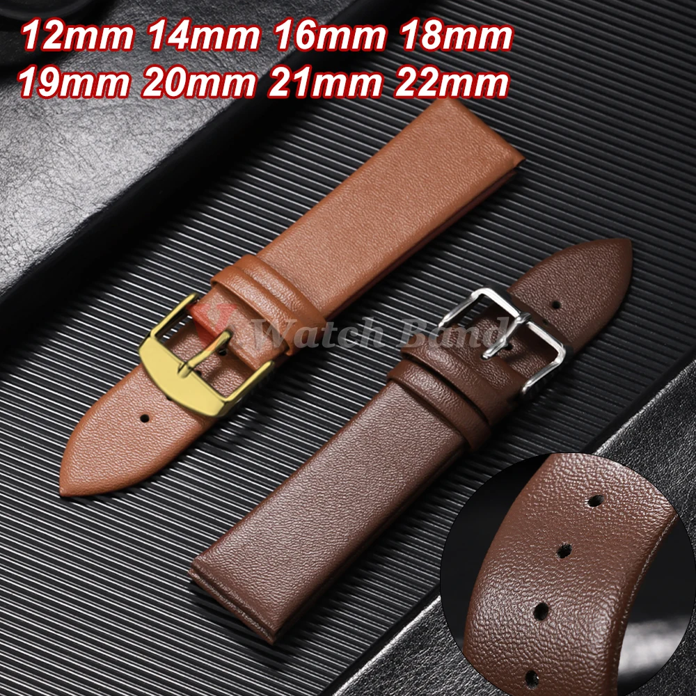 Vintage Brown Slim Leather Watch Strap 12mm 14mm 16mm 18mm 19mm 20mm 21mm 22mm Ultra-thin pu Leather Watchband Wrist Band
