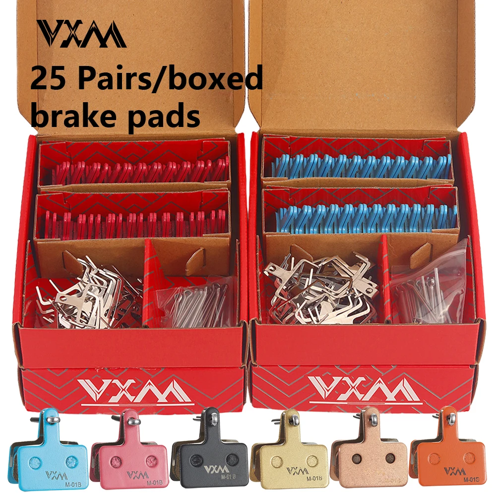 

Велосипедные тормозные колодки VXM, 25 пар/коробка, полимерные металлические дисковые тормозные колодки для Shimano MTB, шоссейный велосипед, износостойкие противошумные аксессуары