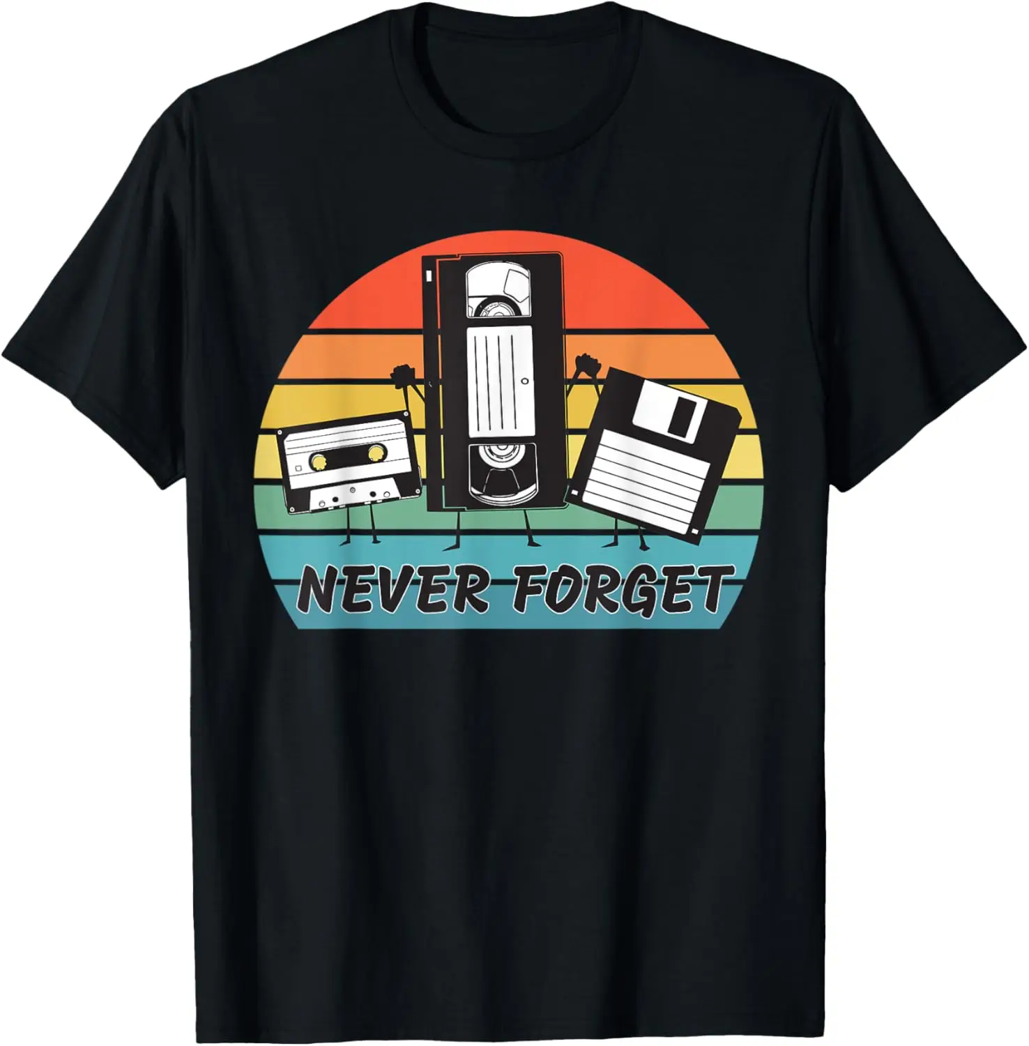 Never Forget Retro Vintage Cassette Tape VHS Floppy Disc 80s T-Shirt