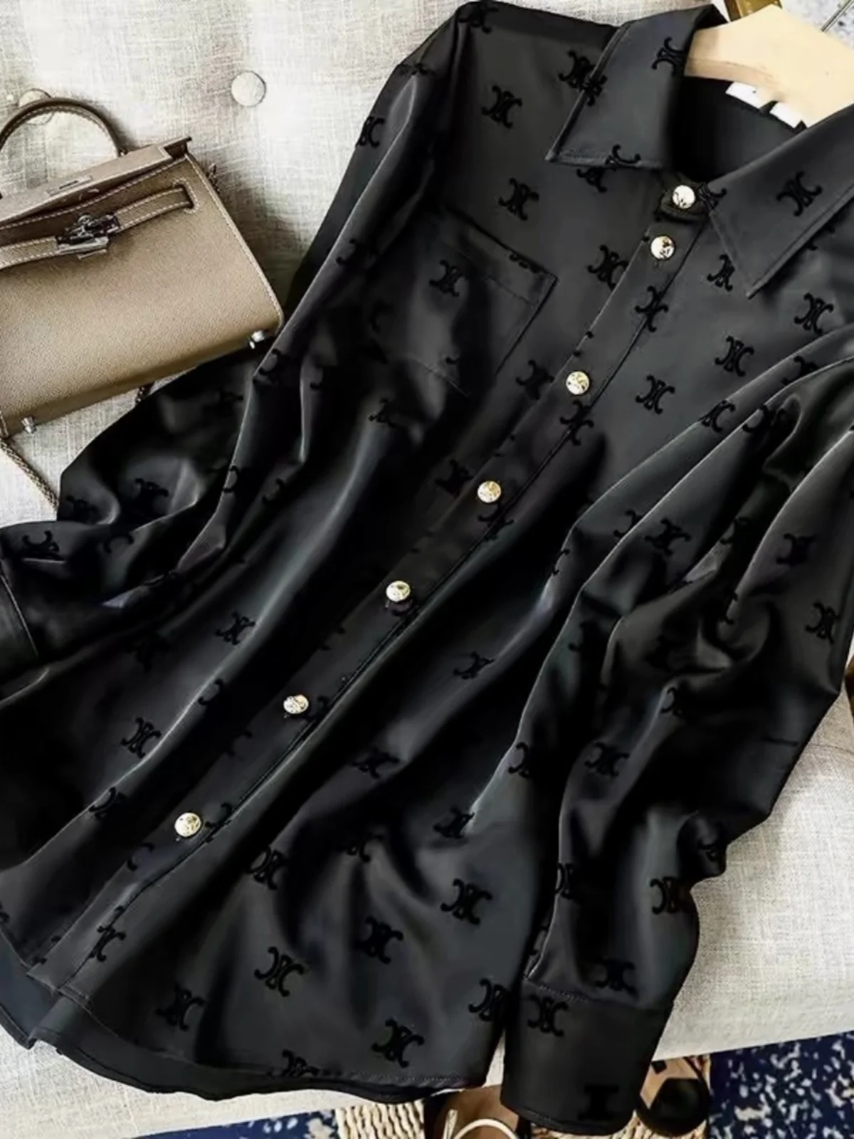 

New Chinese Sle Loose Women's irt Button up Ele National Trend Spring 2024 Faionable Work Commute Sle Polyester