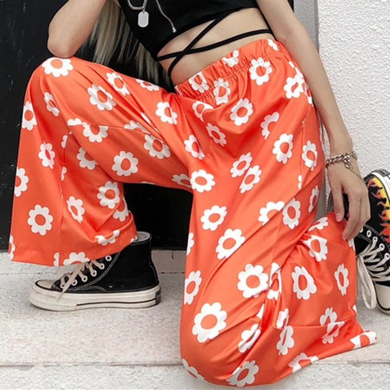 

Loose High Waist Wide Leg Trousers Fashion Y2k Women Plus Size Punk Style Pants 2023 Summer Casual Floral Printed Pantalon blue