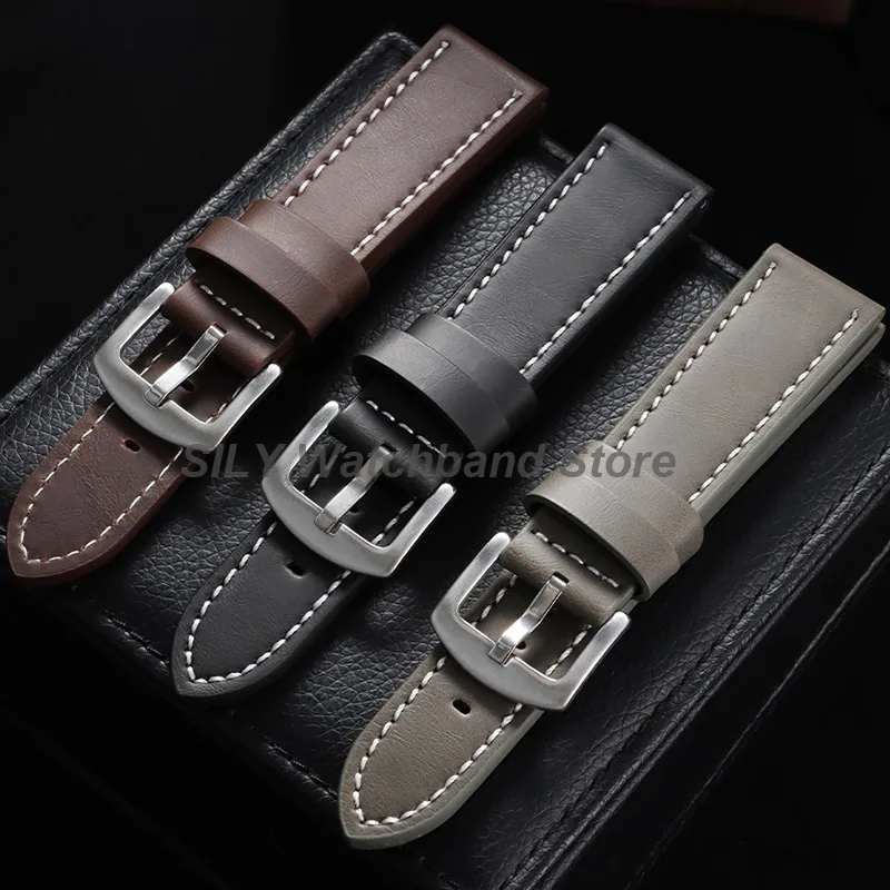 Genuine Leather Watchband 18mm 20mm 22mm 24mm Universal Men Women Sport Straps Vintage Stitching Bracelets Wristband Accessories