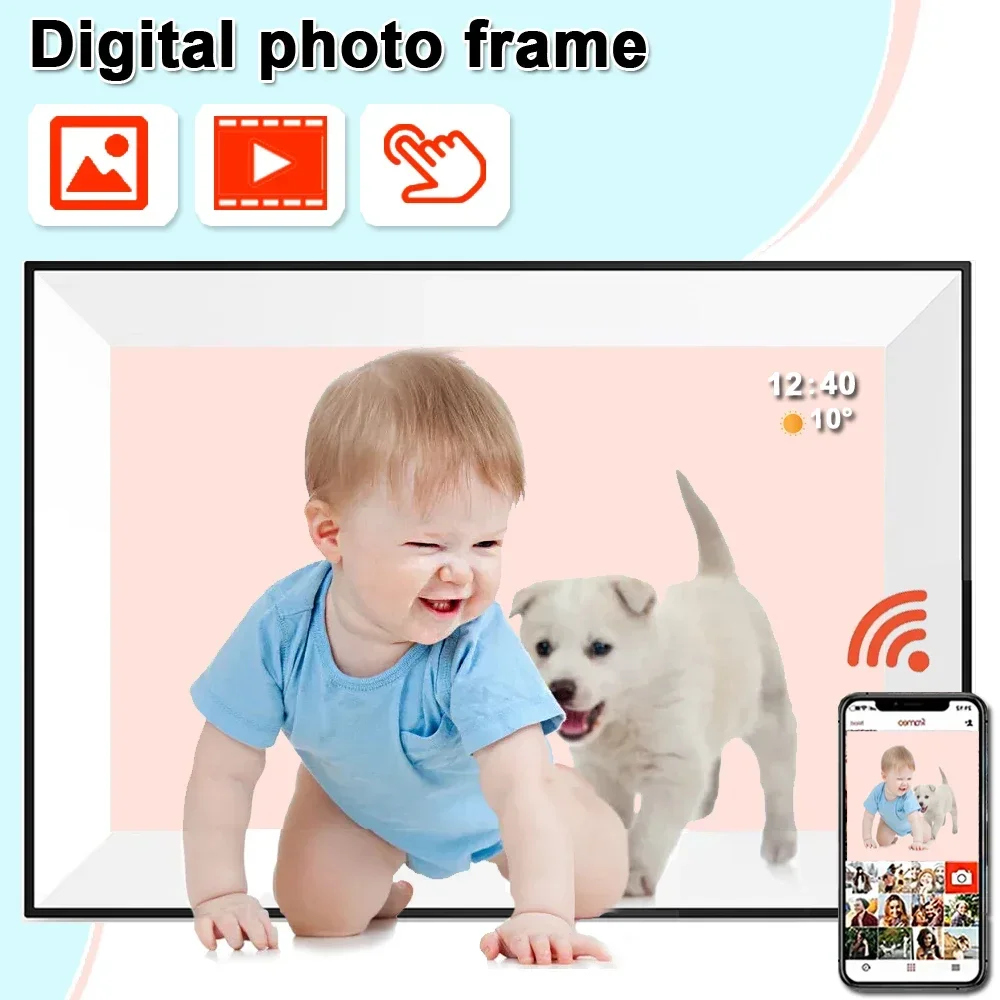 10.1 Inch Video Frame Touch Screen Digital Photo Frame WIFI Digital Photoframe Built-in 32GB Storage for Photos Video Frameo APP