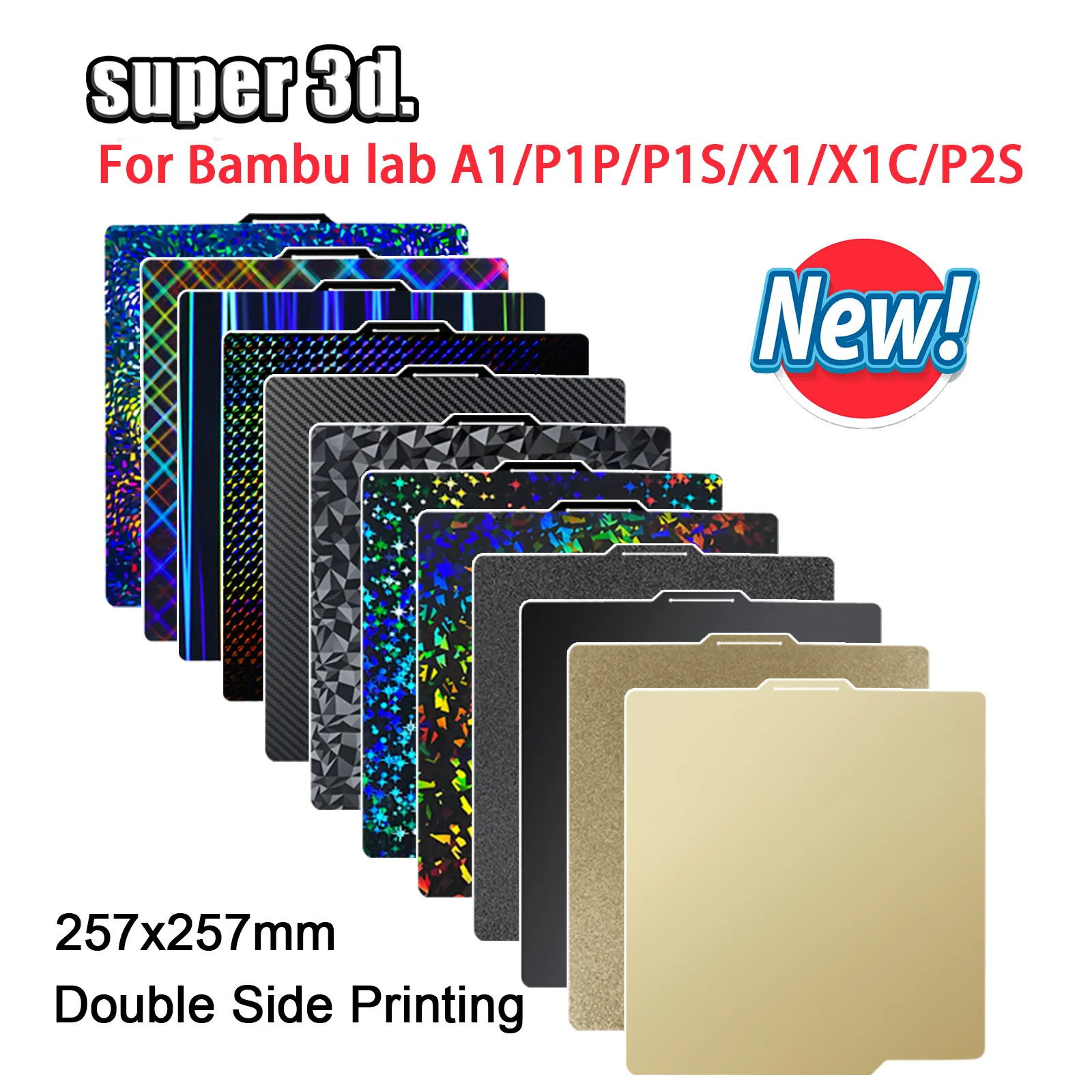 

Сборная пластина PEO PET для Bambu Lab x1 P1S P1P Сборная пластина Smooth H1H PEY Двусторонний пружинный стальной лист pei для Bambulabs X1C A1