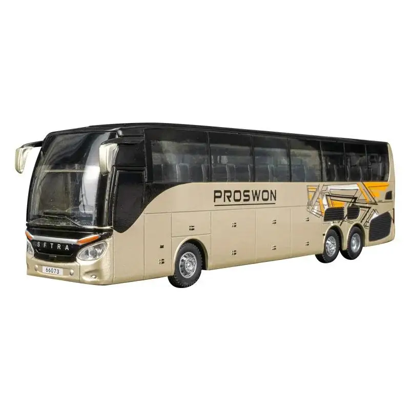 Carro de brinquedo de ônibus de treinador de luxo fundido modelo em miniatura puxar para trás som luz educacional menino crianças coleção presente brinquedo