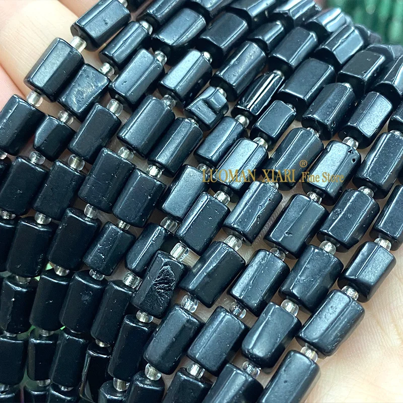 Natural Dull Polish Black Jet Tourmaline 8x11mm Cylinder Stone Spacer Beads for Jewelry Making DIY Bracelet Earrings Accessories