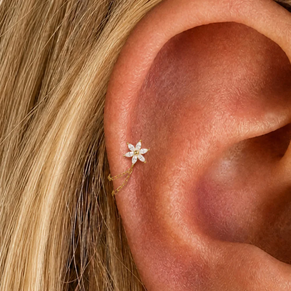 AIDE 925 Sterling Silber Pferdeaugen Doppelschichtige Quaste für Damen, flacher Rücken, Knorpelpiercing, Ohrknochen-Ohrringe, edler Schmuck – Detail 17
