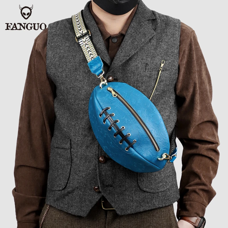 

FANGUO Genuine Leather Rugby Chest Bag Trendy Brand Men's Shoulder Crossbody Bag Handmade Cowhide Small Vintage Backpack