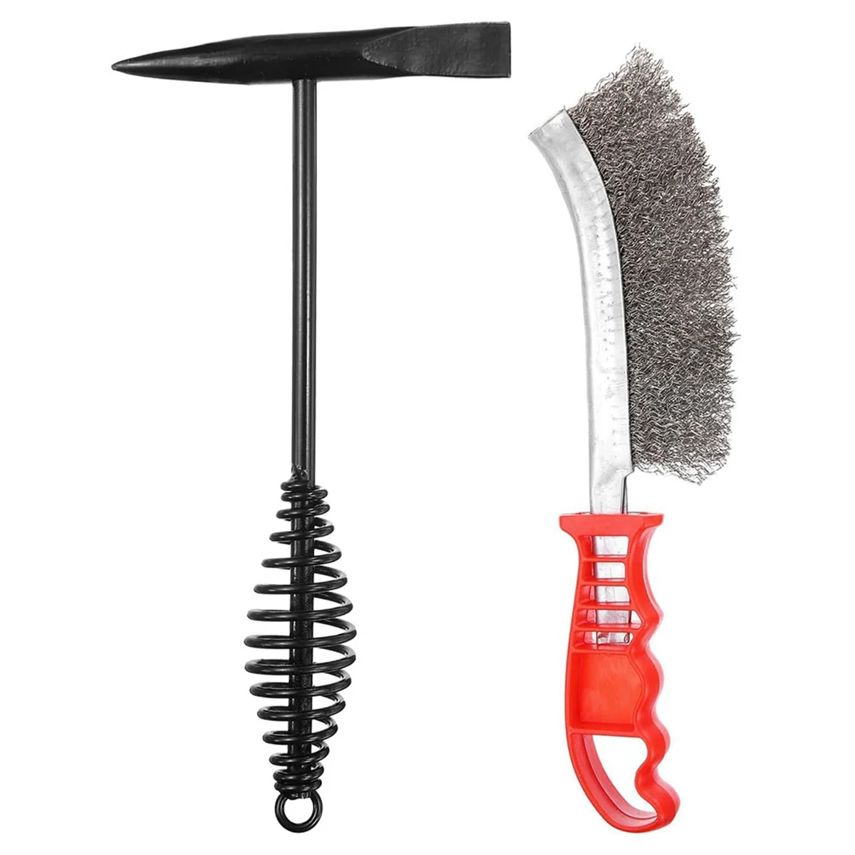 2025+Welding Chipping Hammer 11.3inch Slag Hammer with Coil Spring Handle 9.8inch Welding Steel Wire Brush