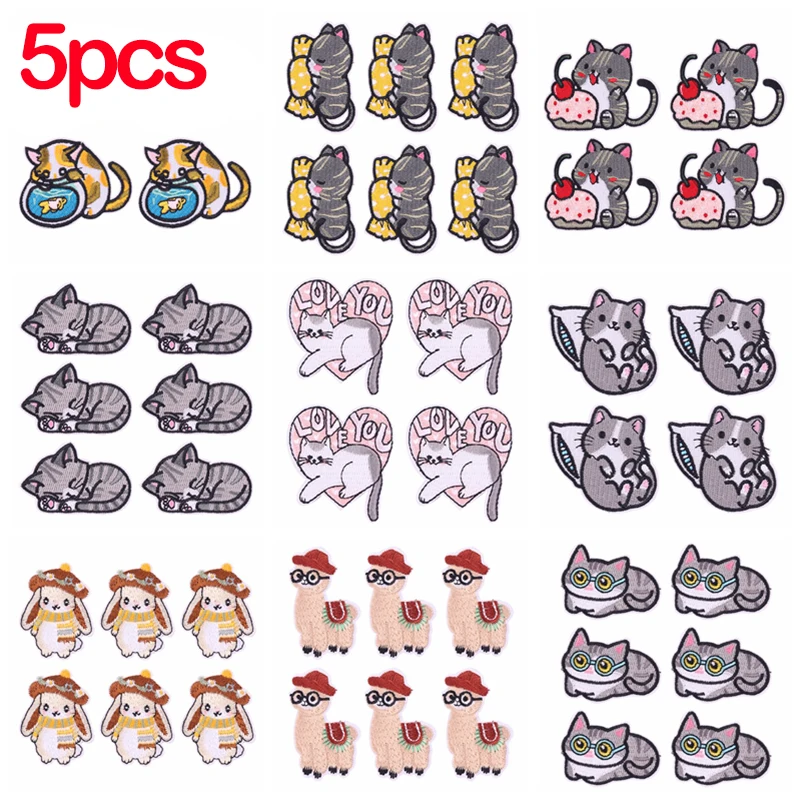 

5PCS Cute Cartoon Embroidered Patches DIY Animal Cat Sheep Rabbit Iron On Patches For Clothing Thermoadhesive Patches Jackets