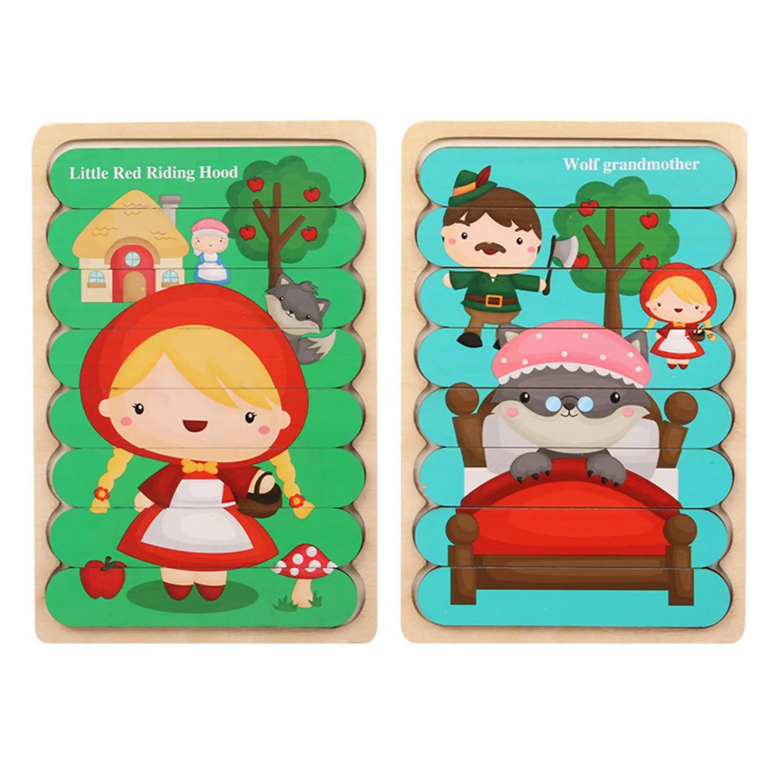 

Wooden Brain Game, Kids Educational Double-Sided Cartoon Story Traffic Fruit Board Toy, Creative Early Learning Game