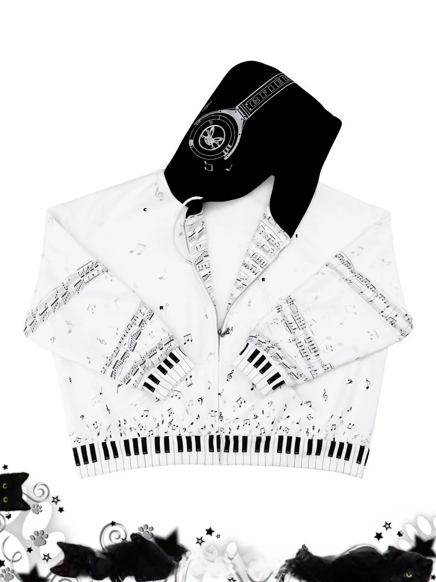 

Худи CFIERCE с вышивкой в виде нот, свободного кроя, с длинными рукавами, укороченное, на молнии, в уличном стиле