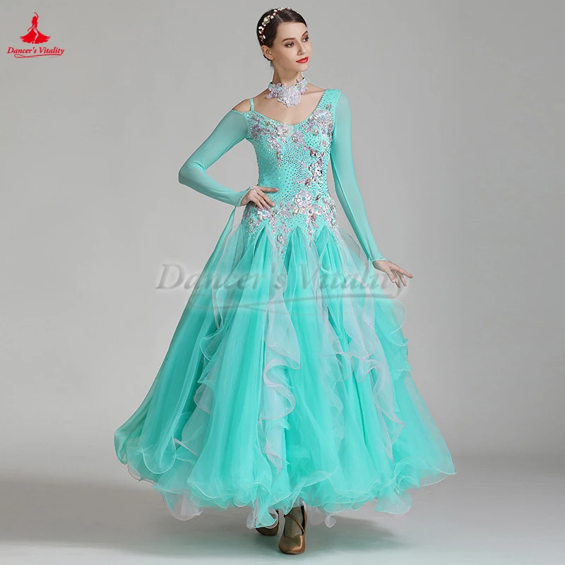 

AB Stone Lake Green Стандартные платья для бальных танцев Женский вальс Фокстрот Quickstep Танго Соревнования Профессиональная одежда