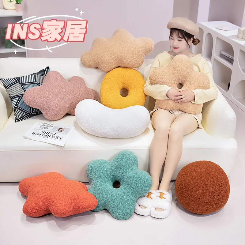 

Soft Plush Cloud Flower Cashew Nut Donut Ball Pillow Back Support Plushie Sofa Chair Bed Home Decor Plushie Ladies Gift