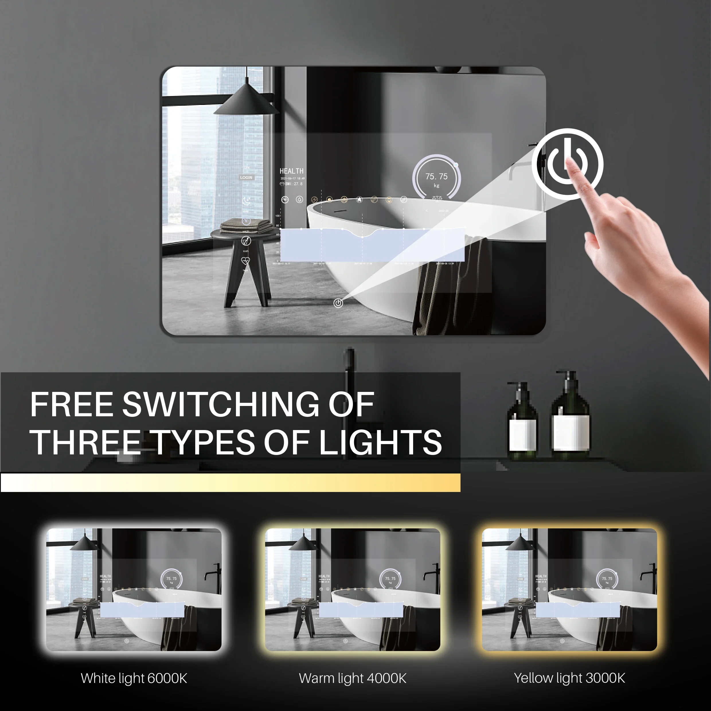 Frameless Big Touchscreen  Bathroom  Intelligent Washroom Mirror Magic Mirror