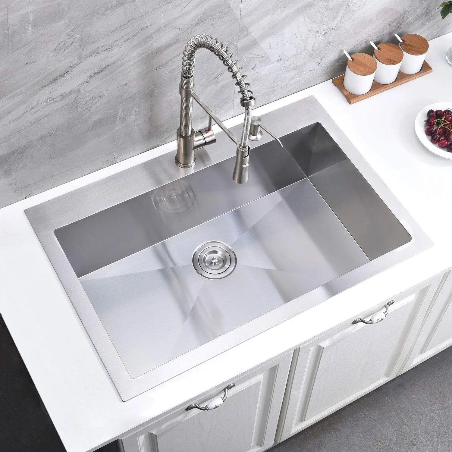 

30 Inch Top Mount Single Bowl Sink, 16 Gauge Stainless Steel, Drop In Kitchen Sink with Strainer Drain