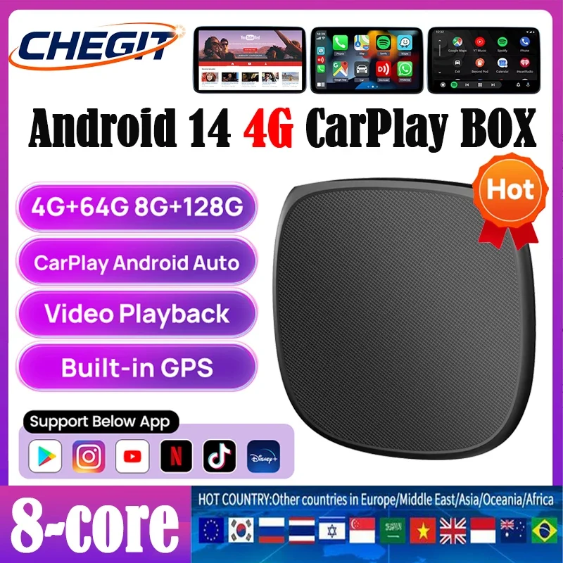 Android 14 TV Box Smart CarPlay Ai Box 4G 8-Core Wireless CarPlay Android Auto Play Store For YouTube Netflix Car Accessories