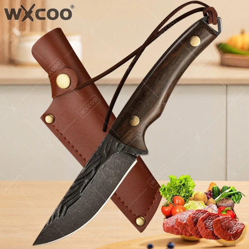 WXCOO Handgeschmiedetes Multifunktionales Edelstahl-Küchenmesser Fleischmesser Schälmesser für Köche und Metzger