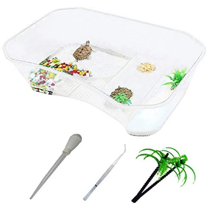 

Plastic Turtle Tank Reptile Habitat Pet Terrariums Turtles Tank Aquarium Terrapin Topper Basking with Platform Plants, Durable,