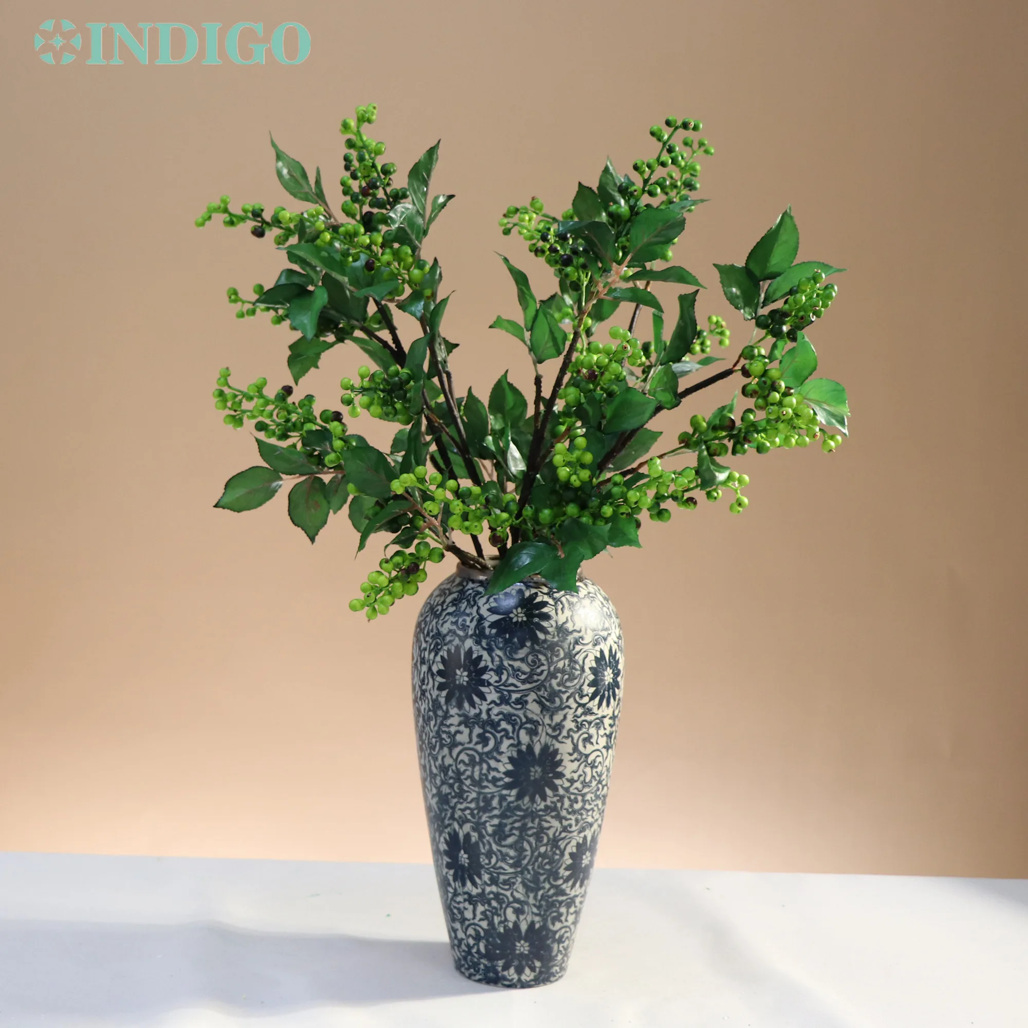 

INDIGO-Artificial Holly Branch Green Tree, Foam Berry, Office Christmas Pine, Table Decoration, 1 Stem