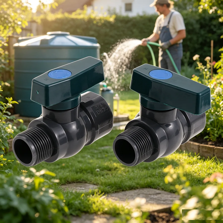 2sets Rain Barrel Spigots 3/4Inch Hose Shut-off Tape Valve with Filter Baffle Adapters Mini Drill Set IBC Water Tank Diverter