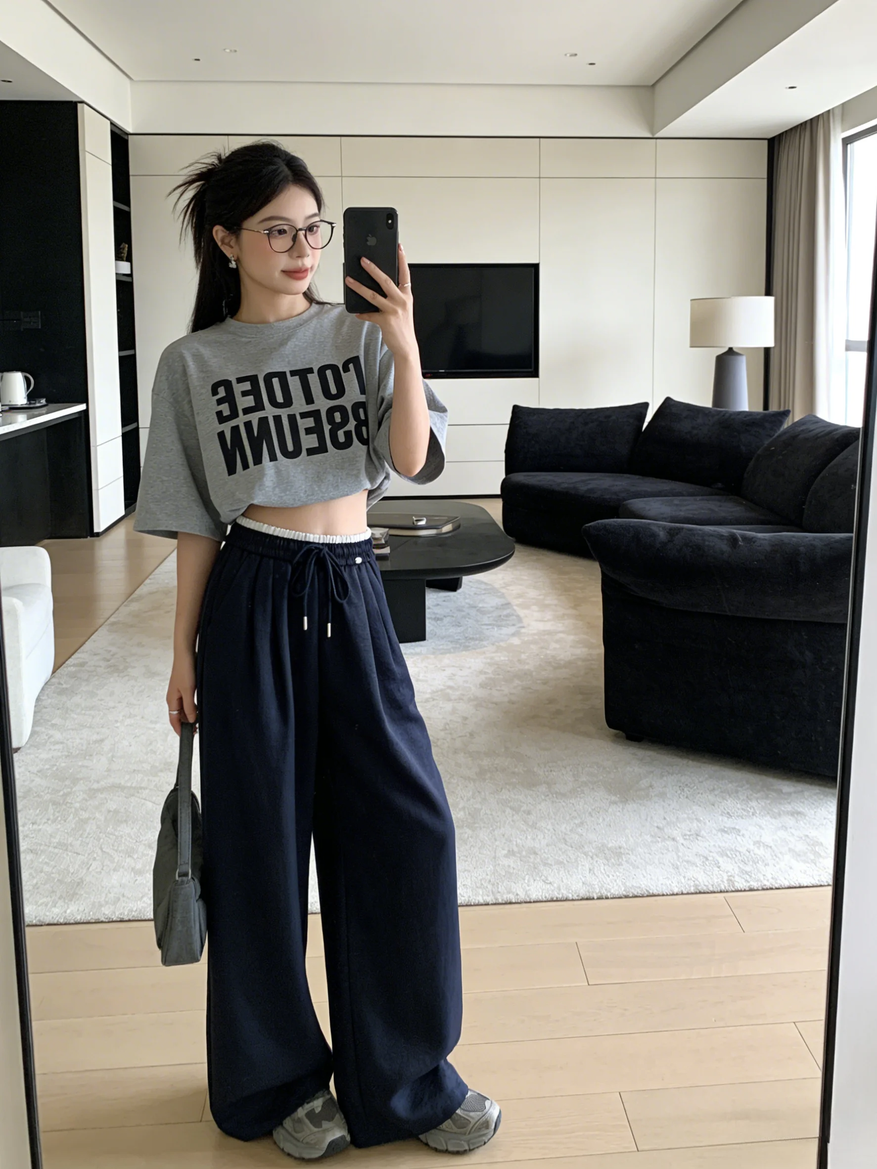 

Casual Loose Drapey High Waist Women's Wide Leg Pants Spring Early Season Slimming Sweatpants Versatile Drawstring Trousers
