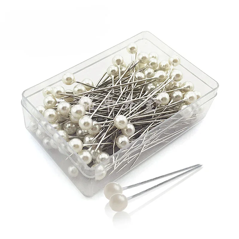 100pcs/box 36mm Round Pearl Head Dressmaking Pins Weddings Corsage Florists Sewing Pin Mixed Color Accessories