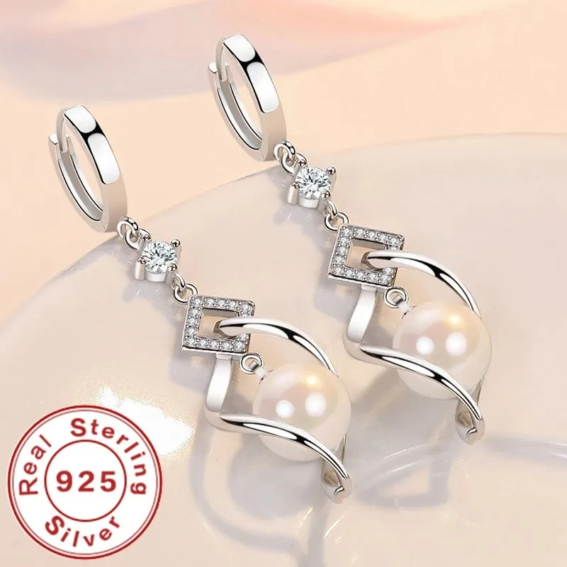 925 Sterling Silber AAA Zirkon Natürliche Perlen-Ohrringe für Damen, Modischer Prachtvoller Schmuck für Hochzeit, Verlobung und Partys