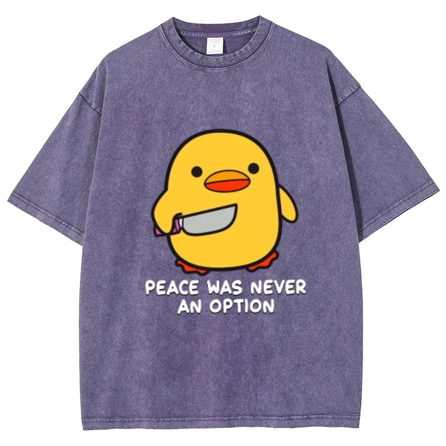 

Peace Was Never An Option Tshirt Women Fashion Yellow Ducks Graphic T-shirts Kawaii Funny Duck Anime Short Sleeved Tops