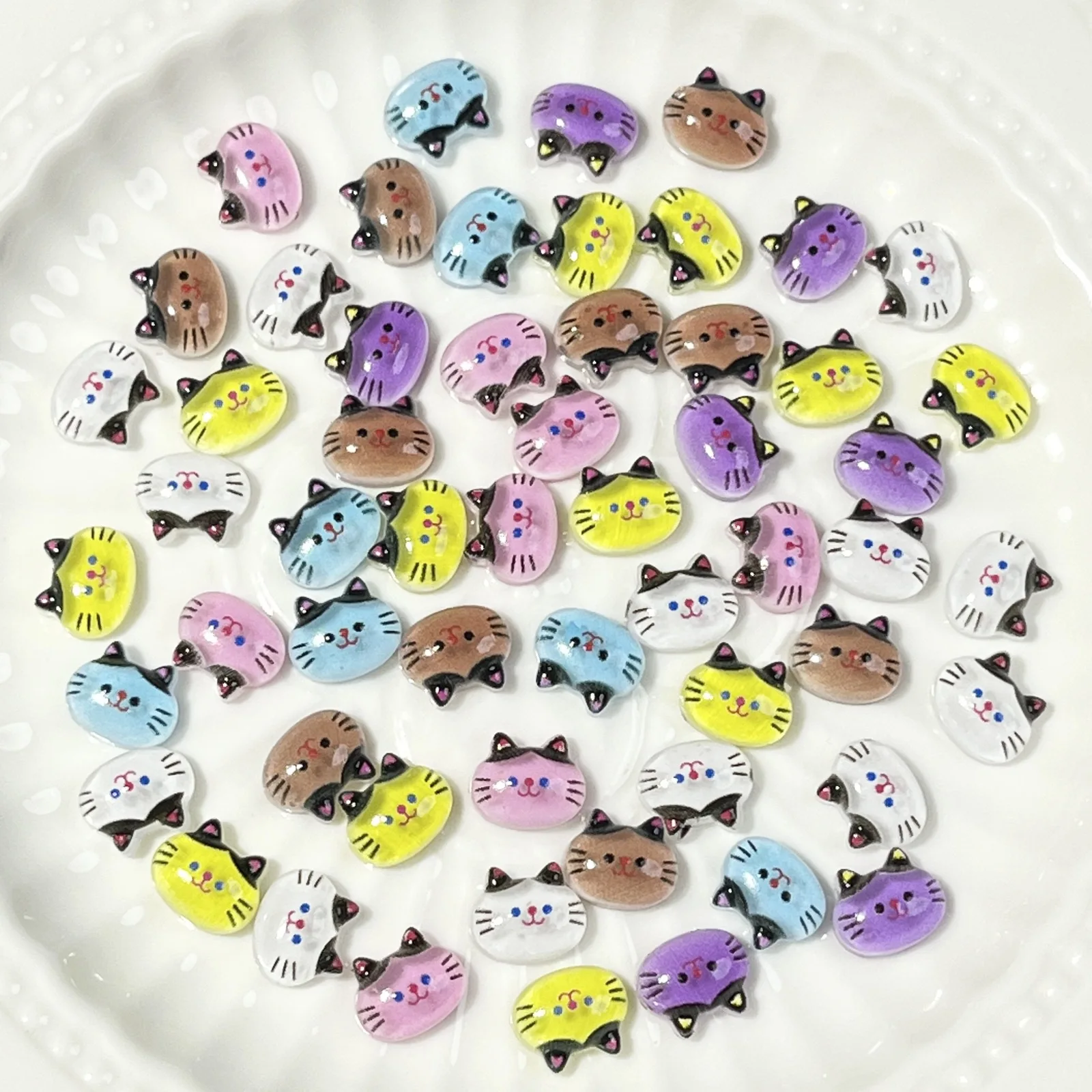 20pcs miniso colorful cat head cartoon nail charms for diy nail making cute mini resin flatback nail art decoreation