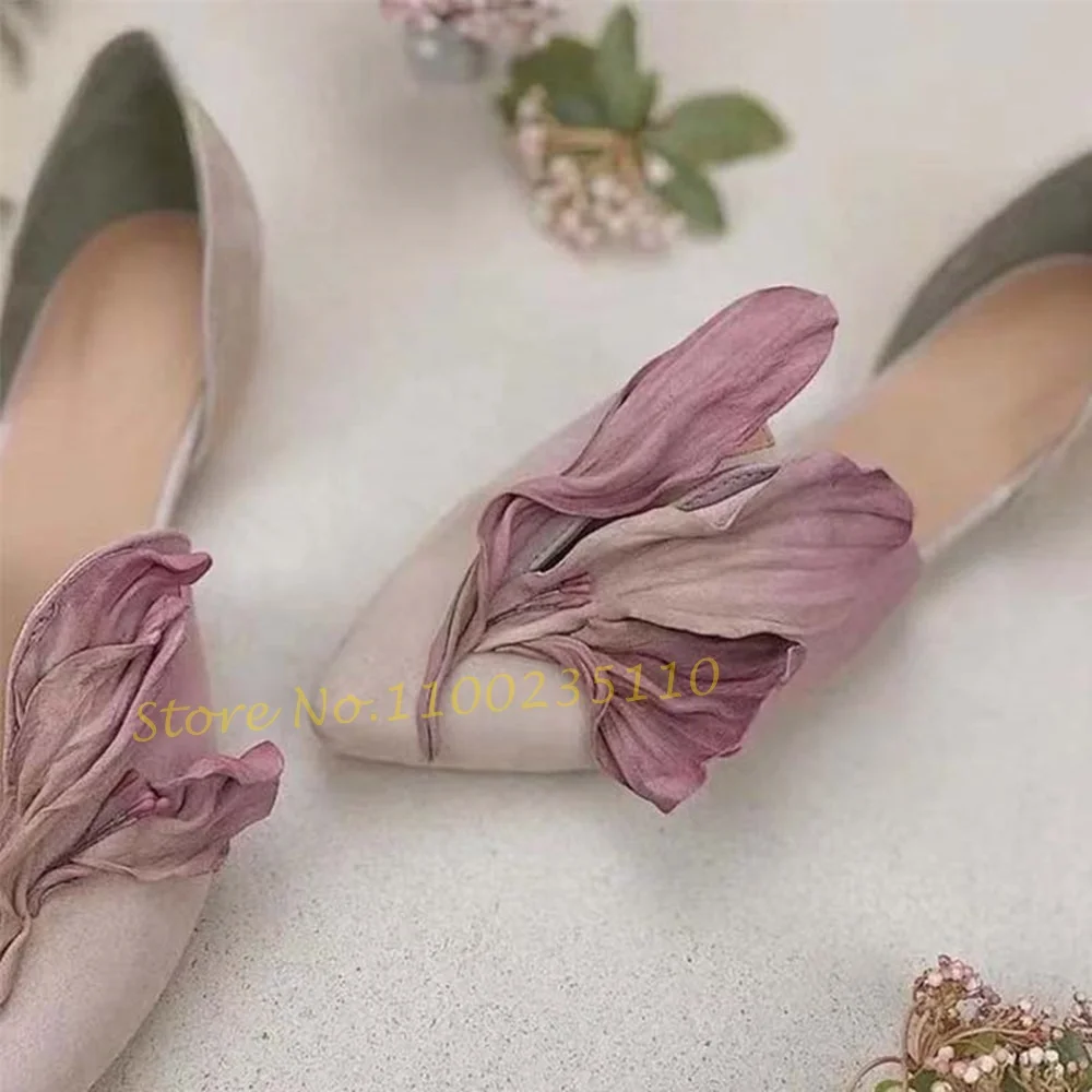 Petals Pointy Flat Home Shoes Women Pink Flower Gradient Mixed Colors Shoes Female Elegant Summer All Match Women's Sweet Shoes