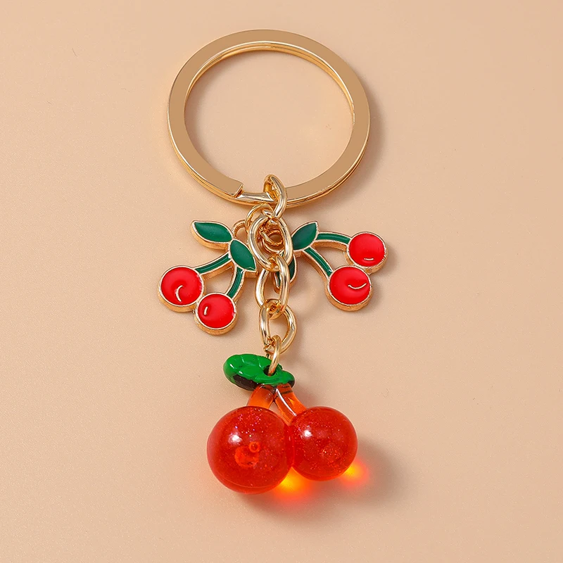 Cute Resin Simulation Fruit Cherry Keychain Chilli Key Ring Pendants for Women Girls Handbag Accessories DIY  Jewelry Gift