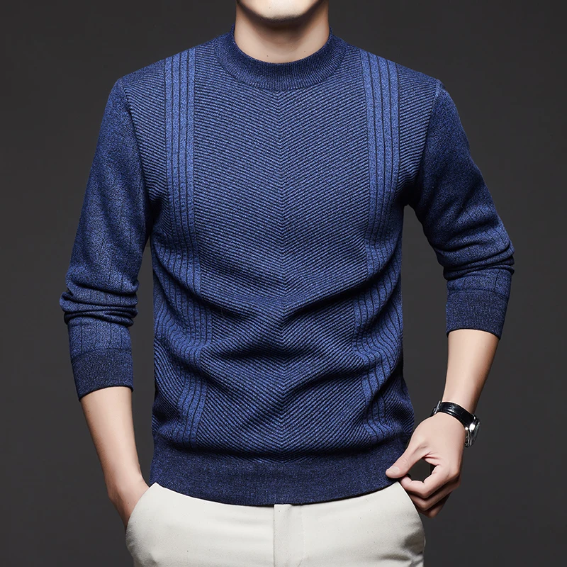 

New Winter Mock Neck Thick Fleece Knitted Pullovers Men Fashion Smart Casual Warm Sweater Mens Slim Fit Knit Pullover Sweaters