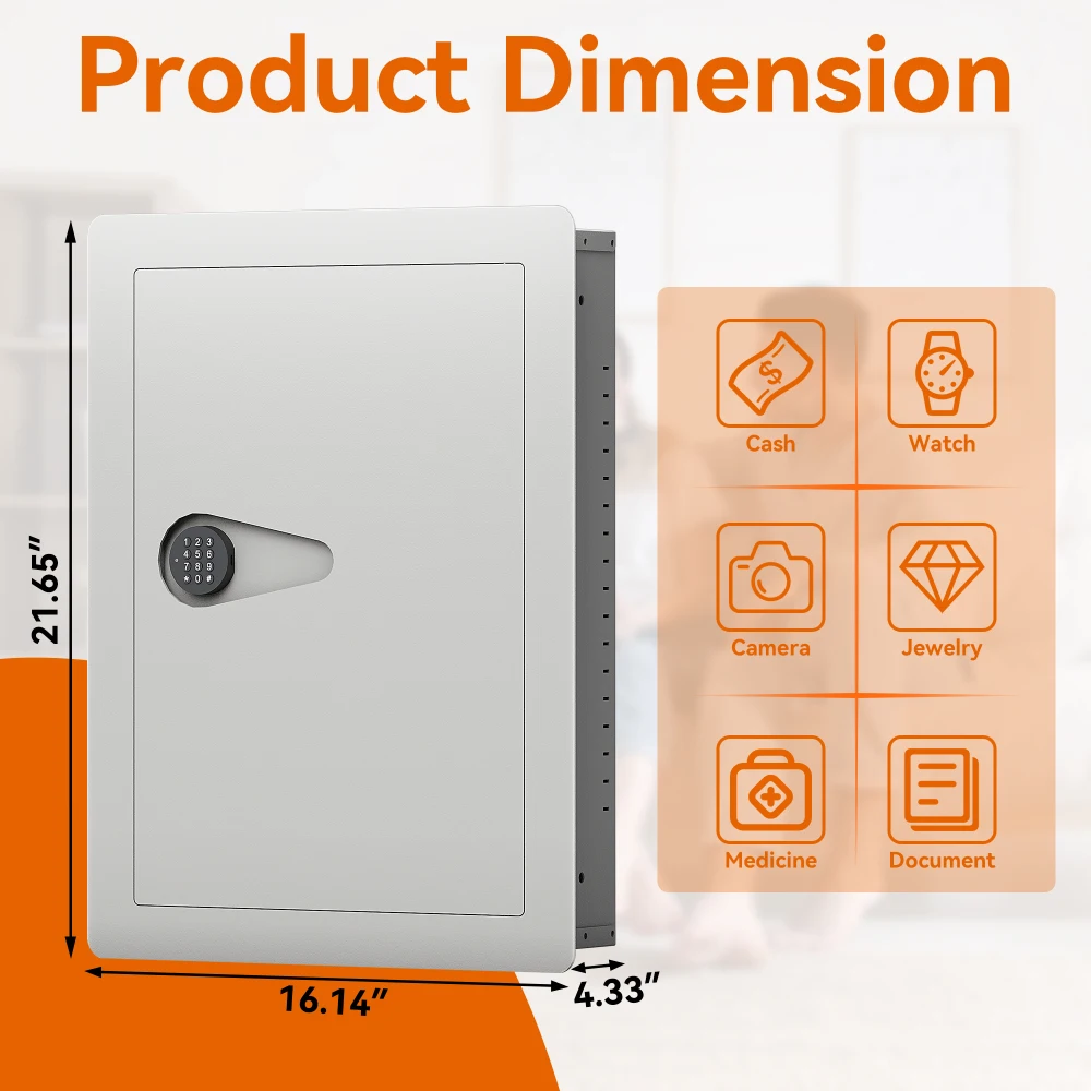 Pared Digital oculta de acero electrónico plano seguro, teclado para el hogar o negocios, montaje en pared resistente, seguro para proteger dinero, joyería