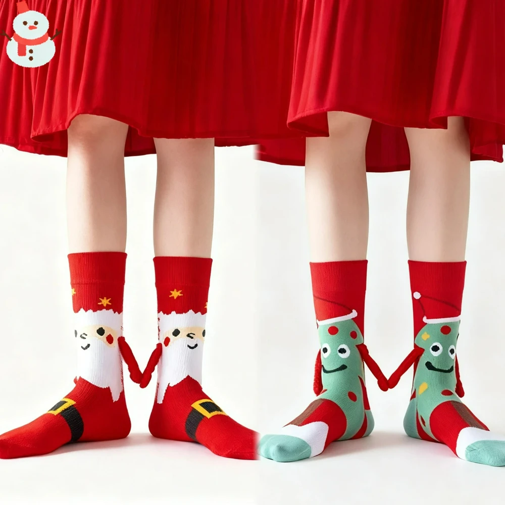 

Creative Christmas Socks Funny Magnetic Hand Holding Stockings Cotton Mid-calf Unisex Japanese Style Cute Sock Christmas Gift
