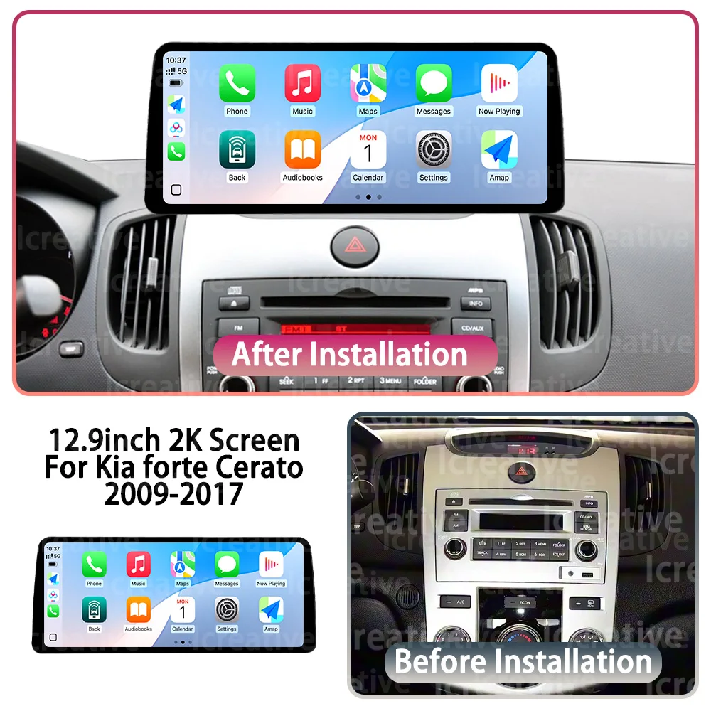 12.3 inch 2K HD Screen Android Car Multimedia Player For Kia forte Cerato 2008-2017 Carplay Autoradio Stereo Navi GPS Head Unit