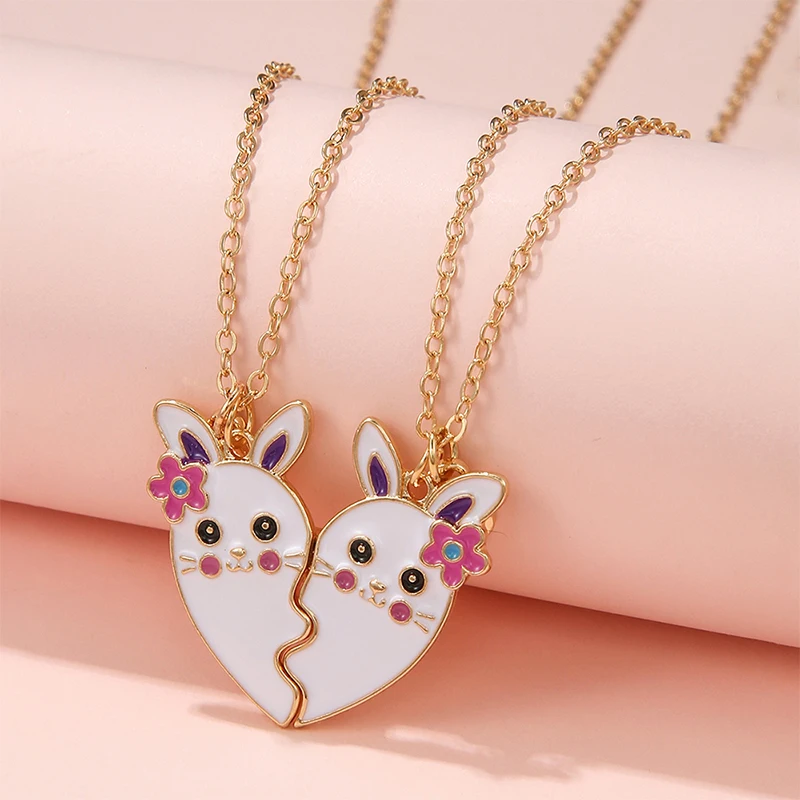 2Pcs/set Brand New Cute Rabbit Pendant Chain Best Friends Necklace BFF Friendship Jewelry Gift for Girls