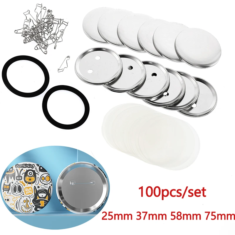 

Metal Badge Pin Button Maker 25mm 32mm 37mm 58mm 75mm Parts Machines 100pcs Button Maker Hand Press Machine Badge Materials