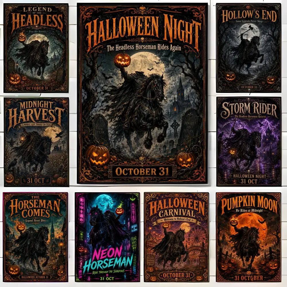 Halloween Headless Horseman Poster Wall Art Print Decorative Mural Home Decor Gift Unframed