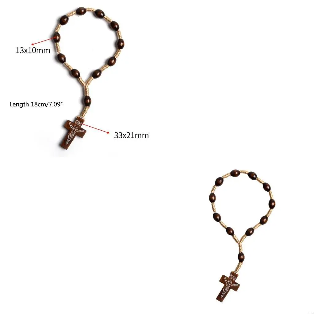 Rosario Católico pulsera cuentas madera Mini para rosarios dedo cruzado para bautismo favores comunión favores Fiesta