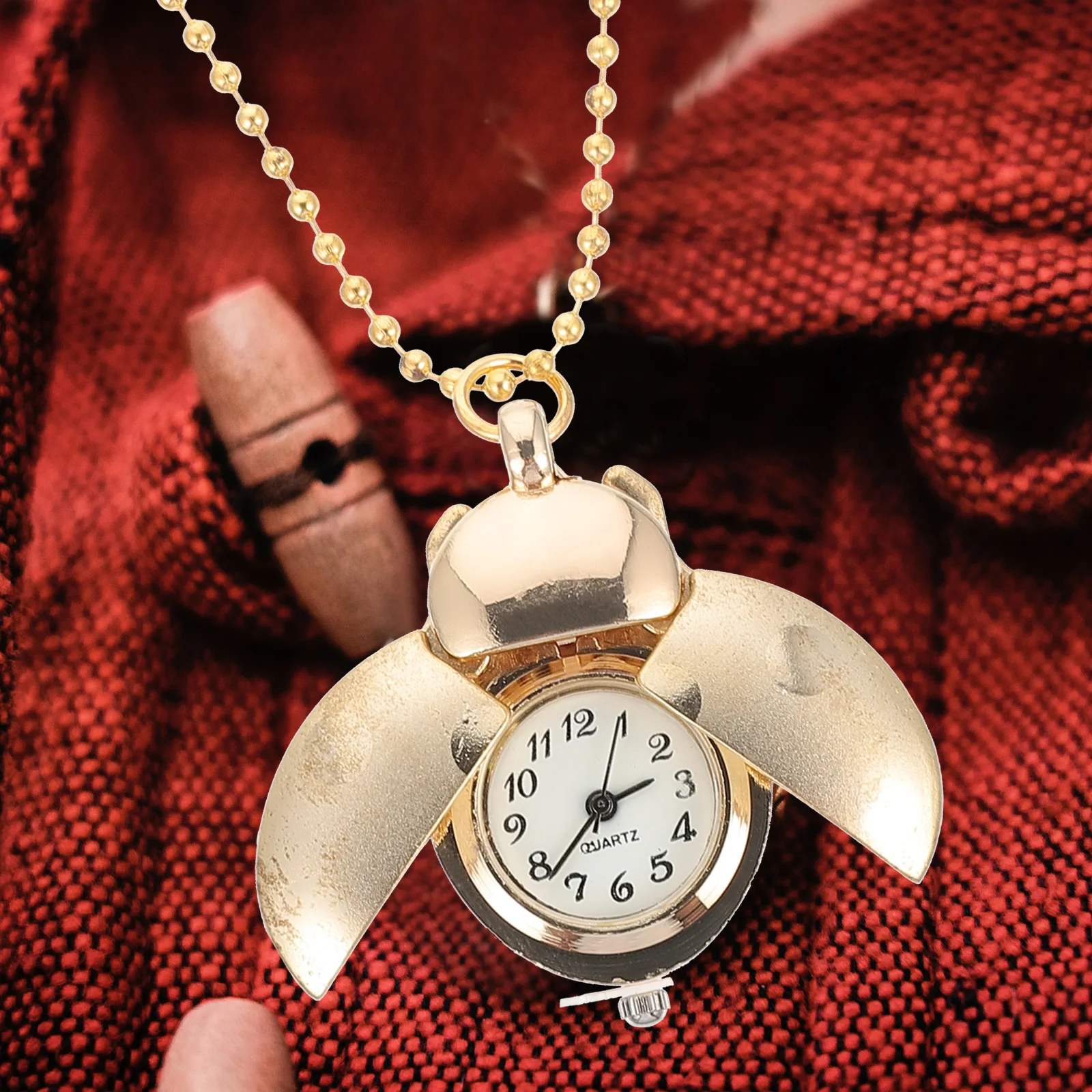 1pc Retro Chain Pocket Watch For Men Women Gold Decor Quartz Fob Vintage Hanging Beetle Style Pendant Durable Zinc Alloy Gift
